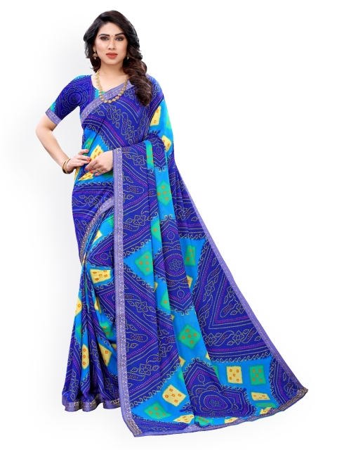 

KALINI Blue Pure Georgette Printed Bandhani Saree