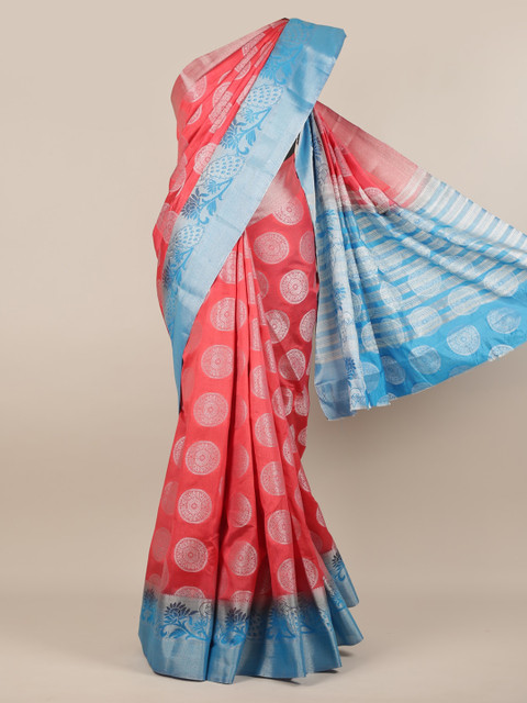 

Pothys Pink & Turquoise Blue Jute Silk Woven Design Saree