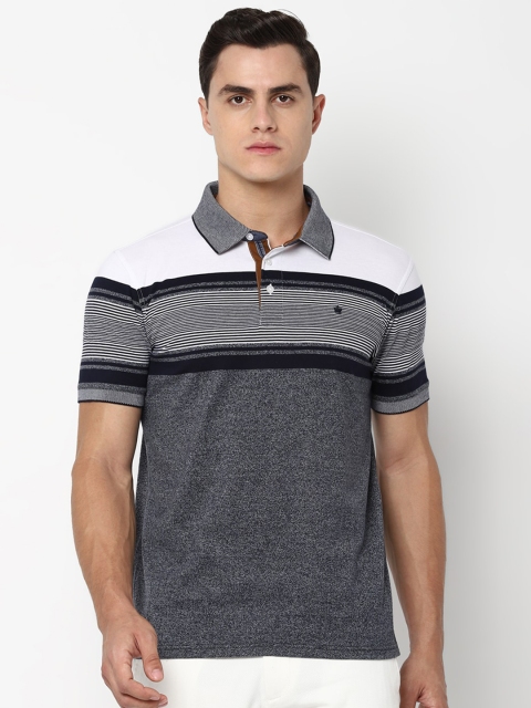 Louis Philippe Men Grey Colourblocked Polo Collar T-shirt