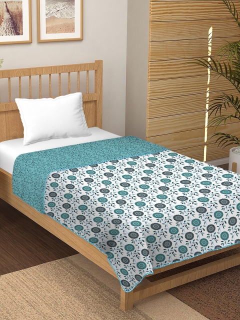 

BELLA CASA White & Blue Floral AC Room 300 GSM Single Bed Dohar
