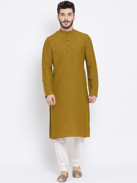 

NAMASKAR Men Mustard Solid Regular Kurta