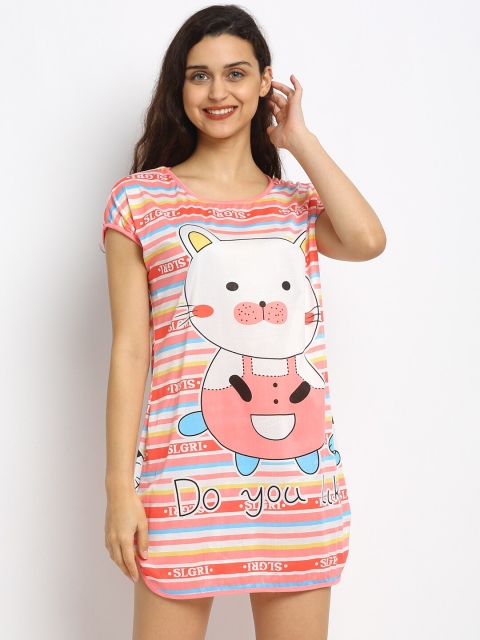 

NEUDIS Peach-Coloured & White Printed Cotton Nightdress