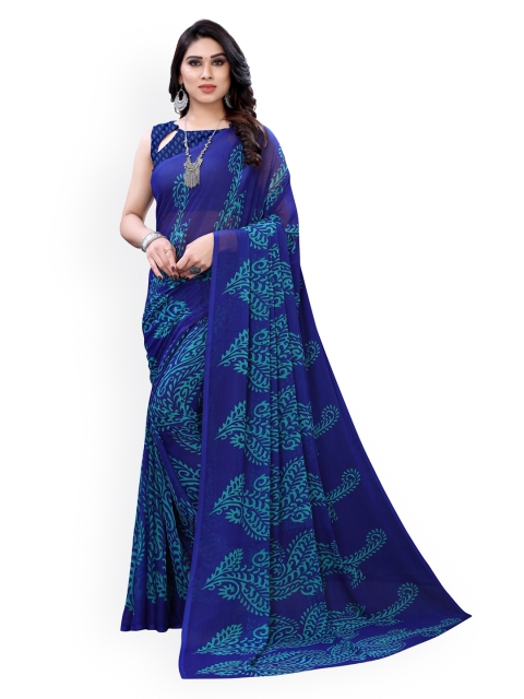 

KALINI Blue Printed Poly Chiffon Saree