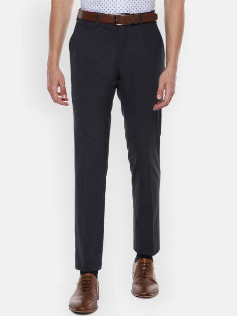 

Louis Philippe Men Navy Blue Slim Fit Self Design Formal Trousers