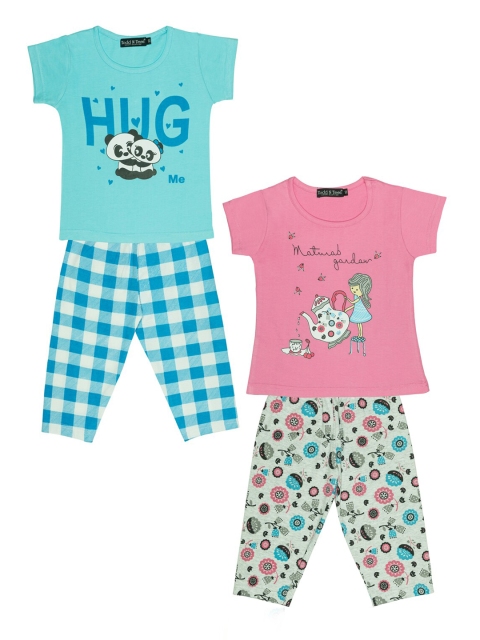 

Todd N Teen Girls Pack Of 2 Pink & Blue Printed Night Suits