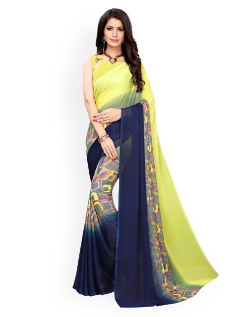 

KALINI Yellow & Blue Pure Georgette Printed Saree