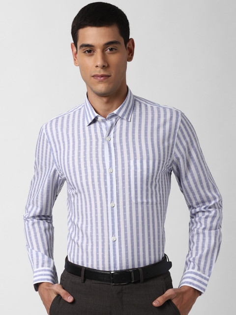 

Peter England Elite Men Blue & White Slim Fit Striped Pure Cotton Formal Shirt