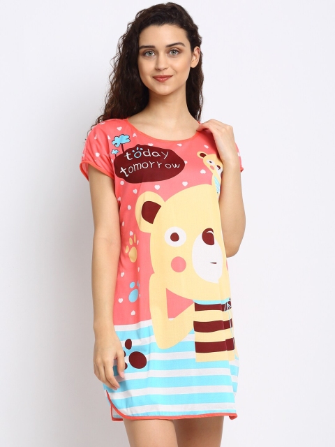 

NEUDIS Women Pink & Yellow Cotton Printed Nightdress