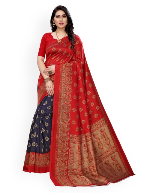 

KALINI Red & Navy Blue Poly Silk Woven Design Saree
