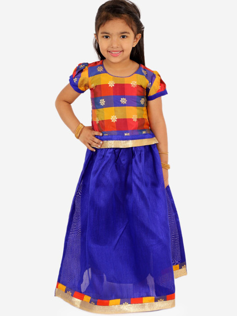 

KID1 Girls Blue & Red Jacquard Weave Pavda Pattu