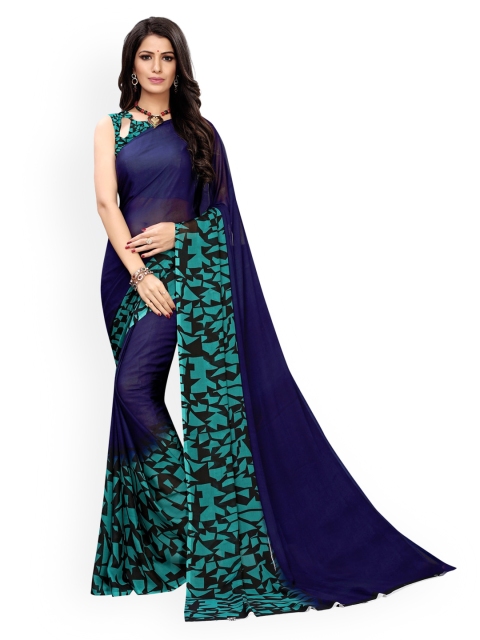 

KALINI Navy Blue Solid Pure Georgette Saree