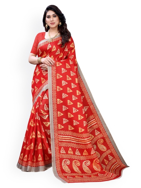 

KALINI Red Solid Khadi Saree