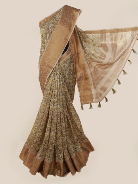 

Pothys Brown Printed Cotton Blend Saree With Tasseled Pallu