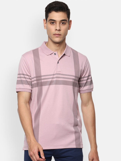 

Van Heusen Men Pink Striped Polo Collar T-shirt