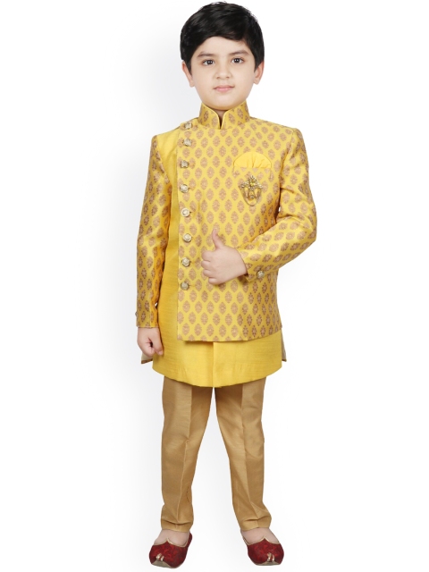 

SG YUVRAJ Boys Yellow & Gold-Coloured Woven-Design Sherwani Set