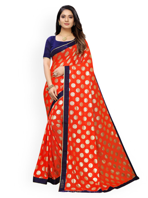 

KALINI Orange Woven Design Polyester Saree