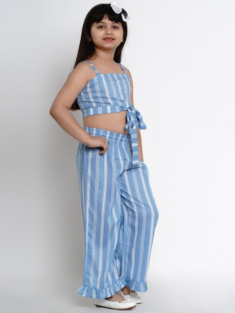 

Bitiya by Bhama Girls Blue & White Striped Top with Palazzos