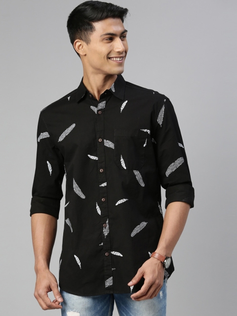 

William White Men Black Slim Fit Printed Casual Shirt