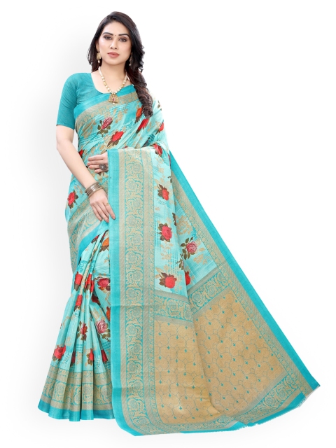 

KALINI Blue & Gold-Toned Art Silk Printed Banarasi Saree
