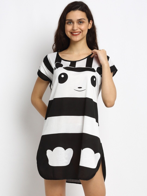 NEUDIS Women Black & White Cotton Printed Nightdress