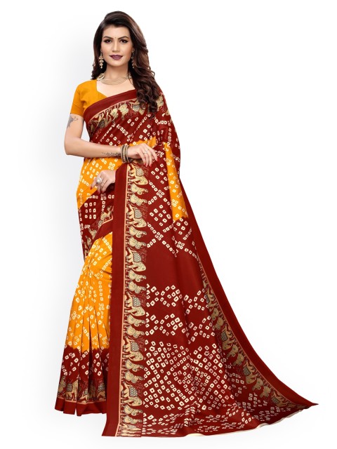 

KALINI Yellow Printed Bandhani Saree
