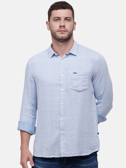 

Alan Scott Men Blue Regular Fit Checked Pure Cotton Casual Shirt
