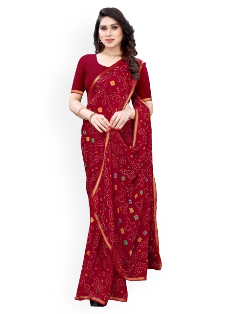 

KALINI Maroon Pure Chiffon Printed Bandhani Saree