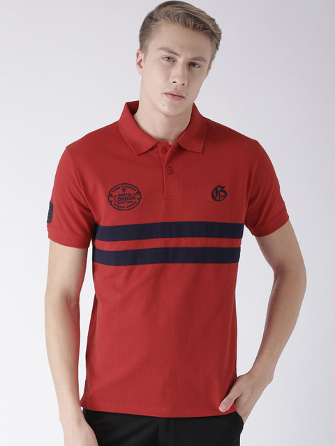 

GRIFFEL Men Red Striped Polo Collar T-shirt