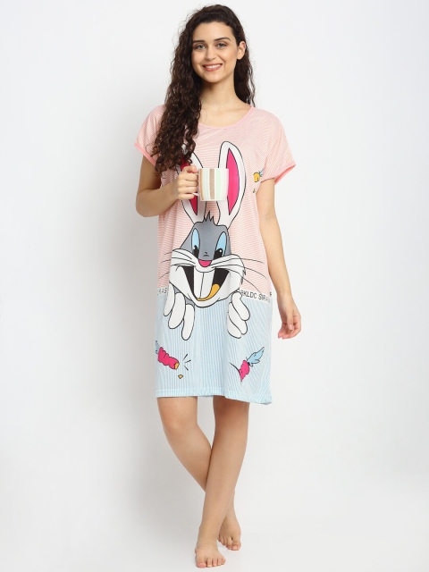 

NEUDIS Peach-Coloured & Blue Printed Lounge T-Shirt