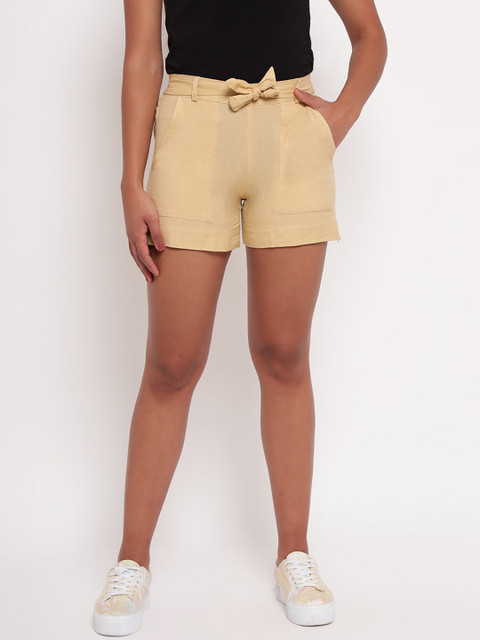 

Aawari Women Beige Solid Regular Fit Cotton Shorts