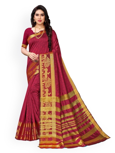 

KALINI Maroon Poly Silk Solid Kanjeevaram Saree
