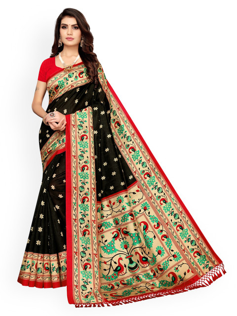 

KALINI Black & Beige Poly Silk Printed Banarasi Saree