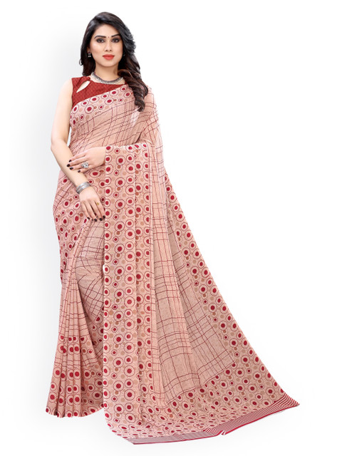 

KALINI Red & Beige Pure Georgette Printed Saree