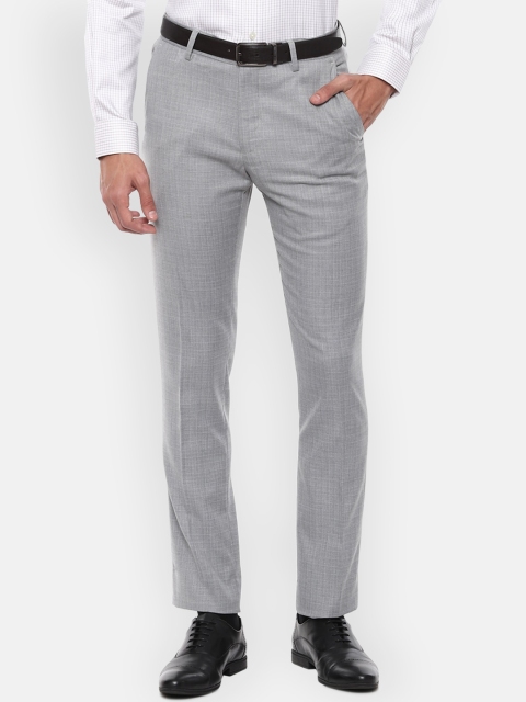 

Louis Philippe Men Grey Slim Fit Checked Formal Trousers