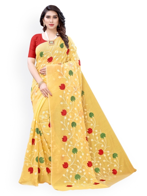 

KALINI Yellow Embroidered Polycotton Saree