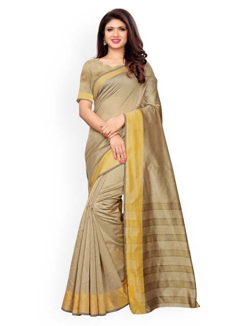 

KALINI Beige Silk Cotton Solid Chanderi Saree