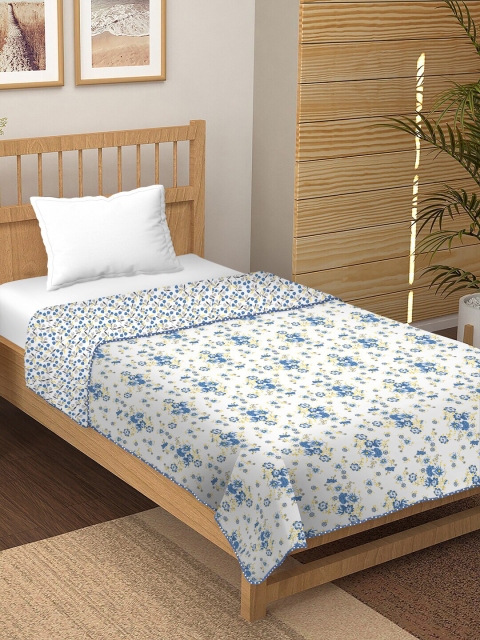 

BELLA CASA White & Blue Floral AC Room 300 GSM Single Bed Dohar