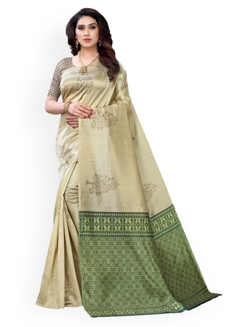 

KALINI Green & Beige Poly Silk Printed Pochampally Saree
