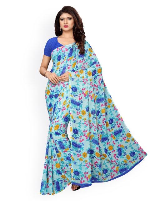 

KALINI Blue & Yellow Pure Georgette Printed Saree
