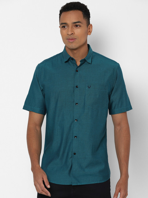 

Allen Solly Men Teal Blue Self Design Slim Fit Cotton Casual Shirt