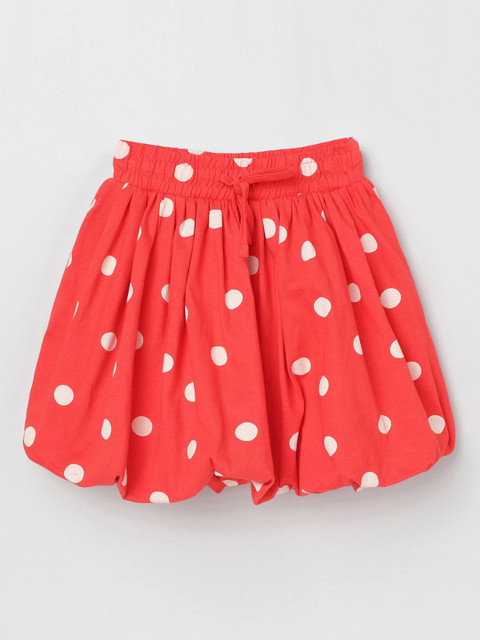 

max Girls Red & White Polka Dots Balloon Knee-Length 100% Cotton Skirt