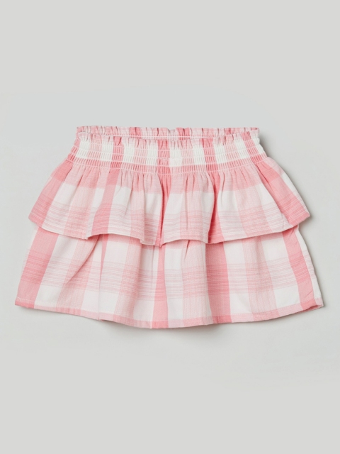 

max Infant Girls White & Pink Checked 100% Cotton Knee-Length Flared Skirt