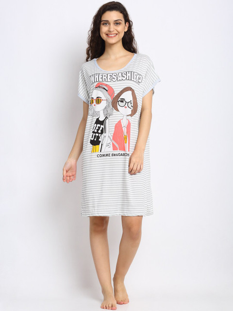 

NEUDIS Grey & White Printed Cotton Nightdress