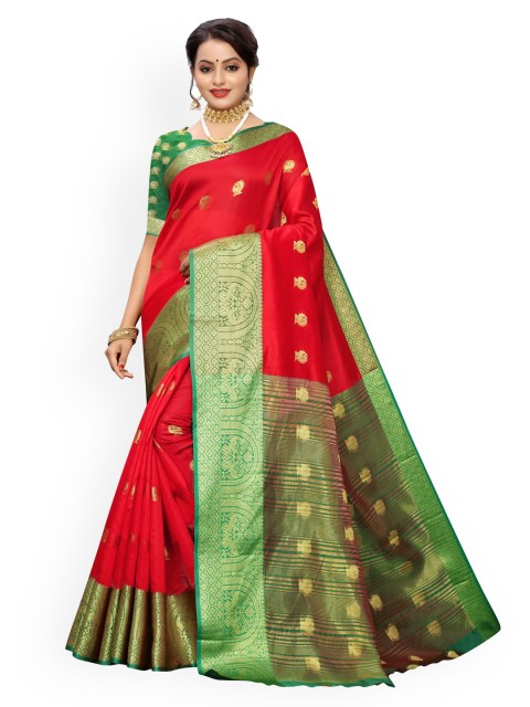 

KALINI Red & Green Poly Silk Woven Design Banarasi Saree