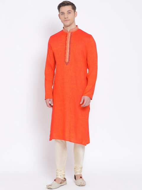 

NAMASKAR Men Red & Orange Silk Kurta