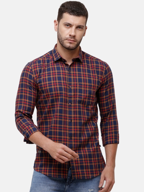 

Alan Scott Men Orange & Blue Regular Fit Checked Pure Cotton Casual Shirt
