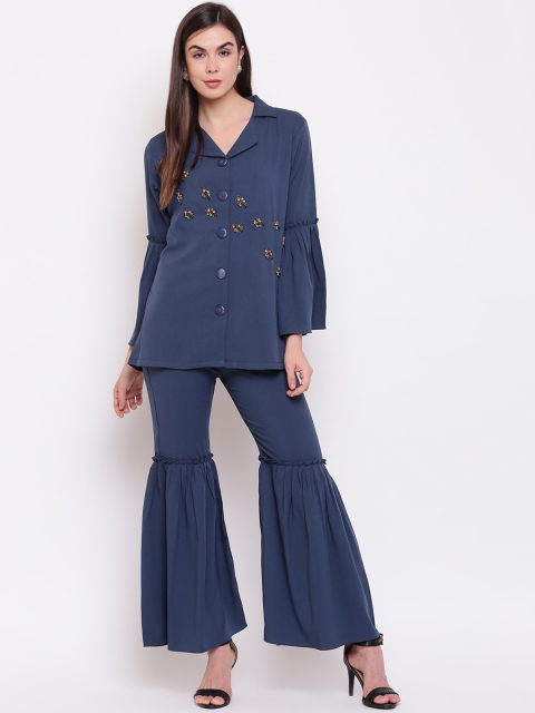 

Ashnaina Women Navy Blue Self Design Kurti with Sharara
