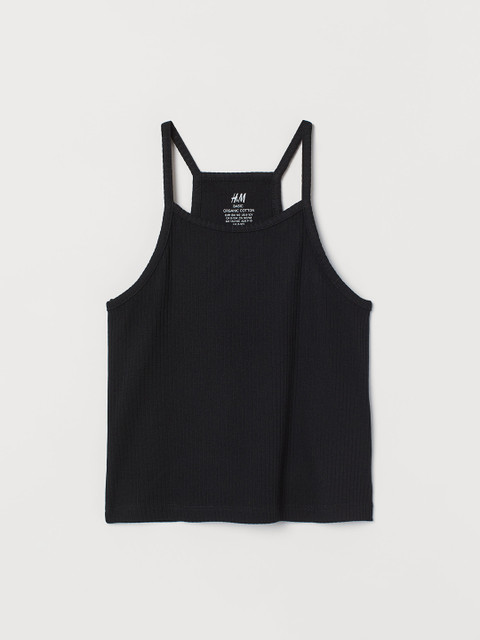 

H&M Girls Black Solid Ribbed Vest Top