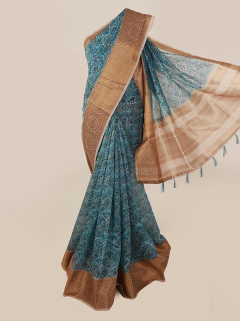 

Pothys Blue Printed Cotton Blend Saree
