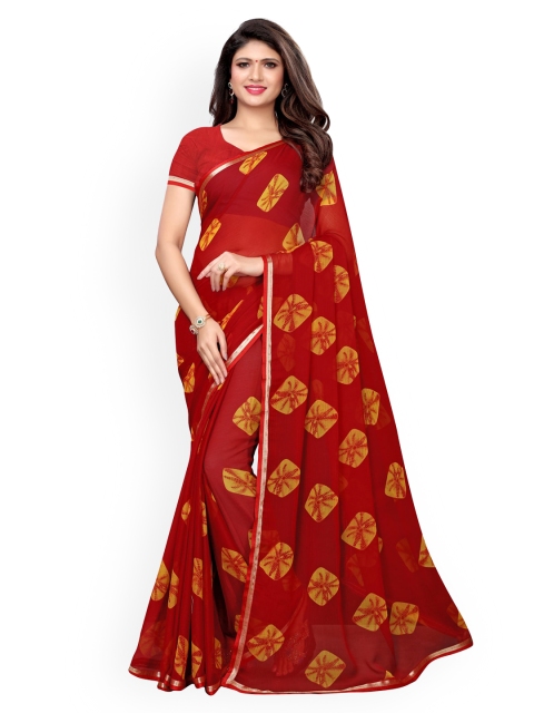 

KALINI Maroon & Yellow Pure Chiffon Dyed Bandhani Saree